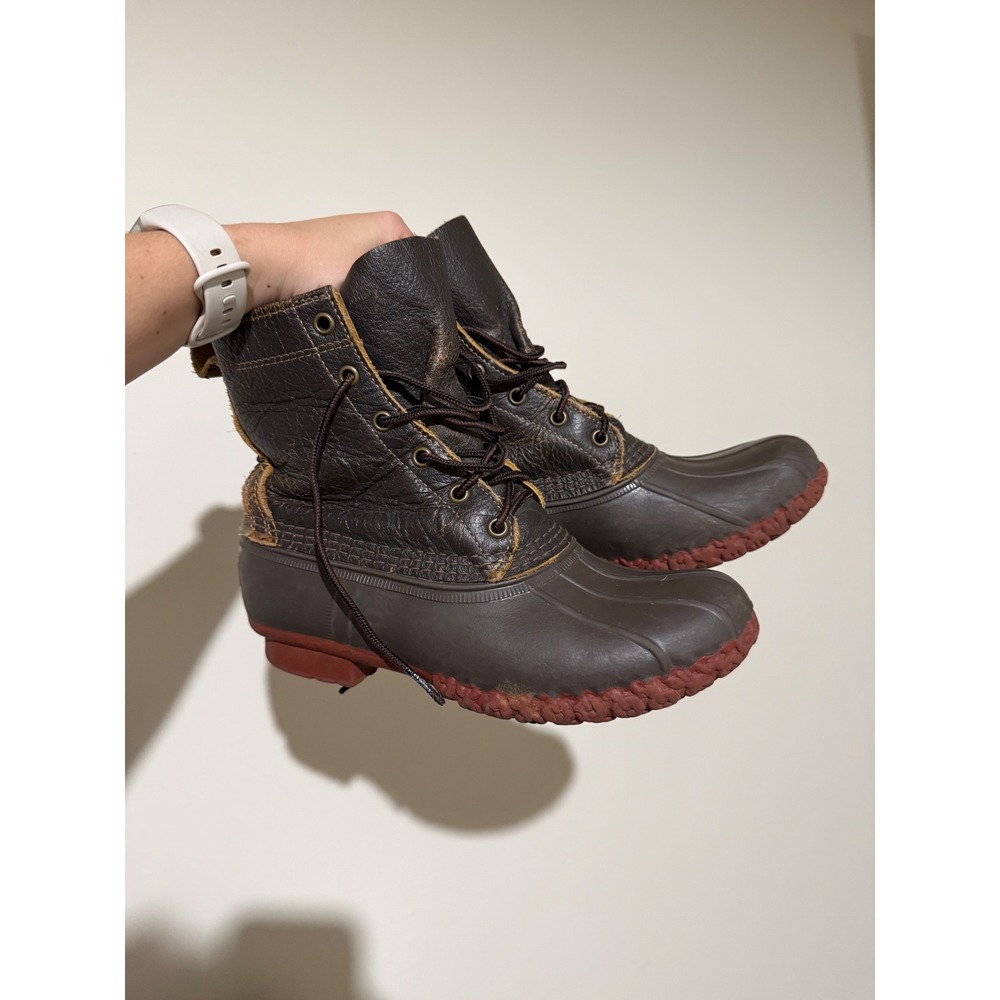 RARE LL Bean 8" Duck Boots Womens 7 Dark Brown Leather Rubber Sole Rain Snow